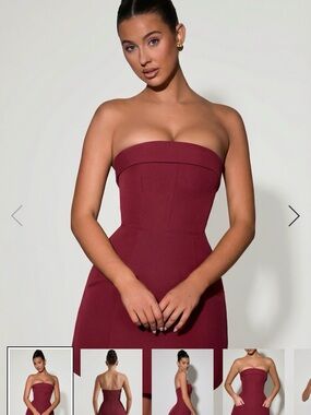 Oh Polly Taia Strapless Burgundy Maroon Bodycon Dress